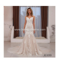 V-neck Long Sleeve Embroidered Tulle ballgown bridal gowns lace halter mermaid wholesale white gown wedding dresses